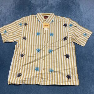 Conic Shirt Mens Large Yellow Floral Striped Classic Short Sleeve Button Up